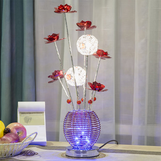 Pink/Red LED Rose Table Light Decorative Aluminum Spherical Decorative Nightstand Lamp for Bedroom Red Clearhalo 'Lamps' 'Table Lamps' Lighting' 1290345