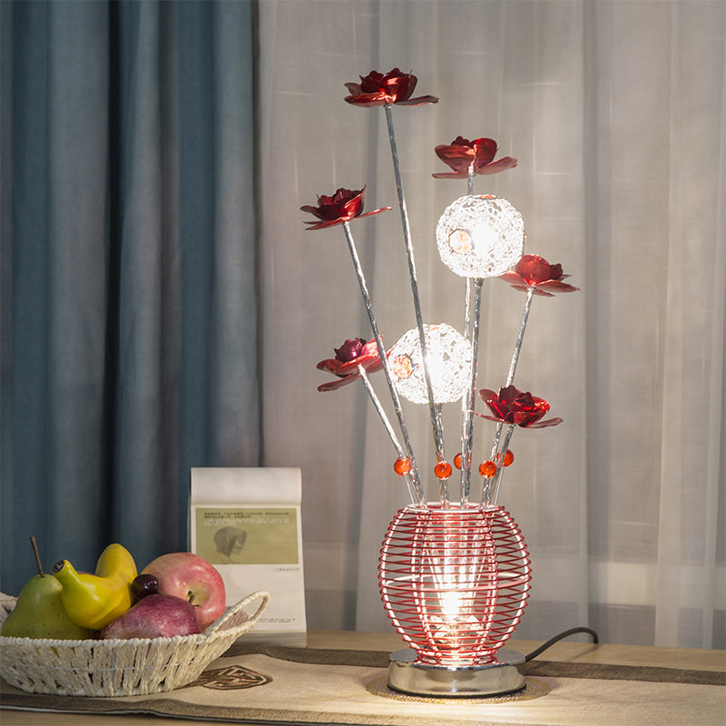 Pink/Red LED Rose Table Light Decorative Aluminum Spherical Decorative Nightstand Lamp for Bedroom Clearhalo 'Lamps' 'Table Lamps' Lighting' 1290346