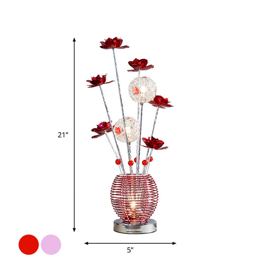 Pink/Red LED Rose Table Light Decorative Aluminum Spherical Decorative Nightstand Lamp for Bedroom Clearhalo 'Lamps' 'Table Lamps' Lighting' 1290348