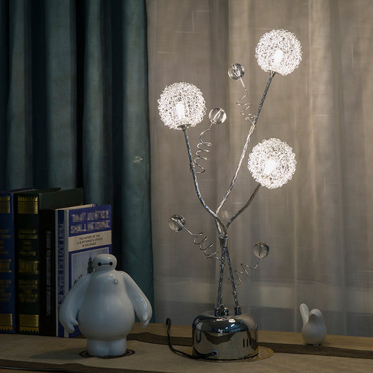 Metal Silver Desk Lamp Branching LED Art Decor Night Table Light with Dandelion and Modo Detail Silver Clearhalo 'Lamps' 'Table Lamps' Lighting' 1290353