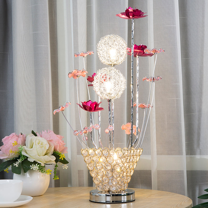 Art Decor Rose and Dandelion Night Light LED Ironic Desk Lighting with Inserted Crystal Vase in Gold Clearhalo 'Lamps' 'Table Lamps' Lighting' 1290362