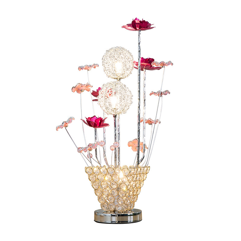 Art Decor Rose and Dandelion Night Light LED Ironic Desk Lighting with Inserted Crystal Vase in Gold Clearhalo 'Lamps' 'Table Lamps' Lighting' 1290364