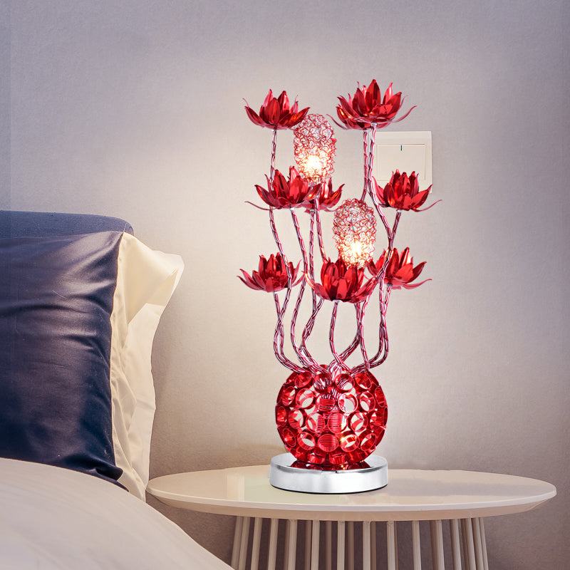 LED Ball Shape Table Lamp Decorative Red/Purple Aluminum Floral Nightstand Lighting, 16"/19.5" L Red Clearhalo 'Lamps' 'Table Lamps' Lighting' 1290366