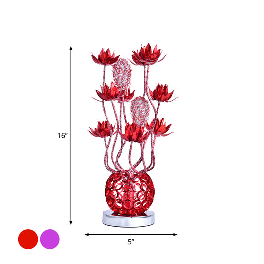 LED Ball Shape Table Lamp Decorative Red/Purple Aluminum Floral Nightstand Lighting, 16"/19.5" L Clearhalo 'Lamps' 'Table Lamps' Lighting' 1290369