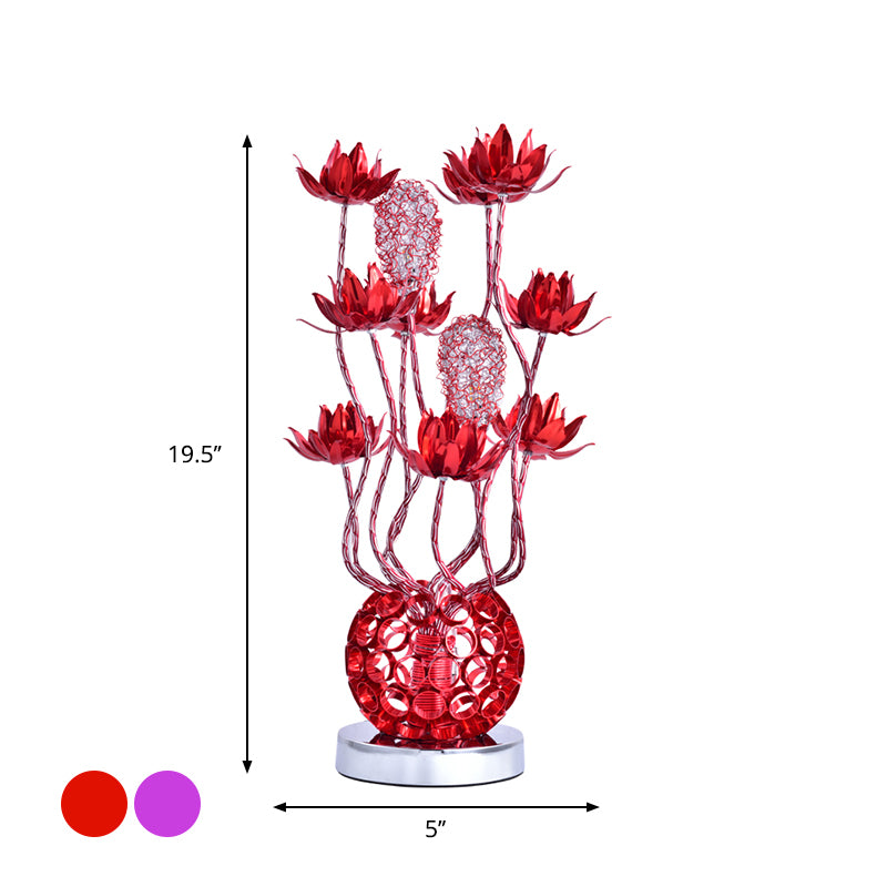 LED Ball Shape Table Lamp Decorative Red/Purple Aluminum Floral Nightstand Lighting, 16"/19.5" L Clearhalo 'Lamps' 'Table Lamps' Lighting' 1290370