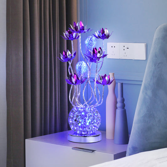 LED Ball Shape Table Lamp Decorative Red/Purple Aluminum Floral Nightstand Lighting, 16"/19.5" L Purple Clearhalo 'Lamps' 'Table Lamps' Lighting' 1290371