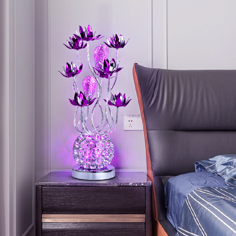 LED Ball Shape Table Lamp Decorative Red/Purple Aluminum Floral Nightstand Lighting, 16"/19.5" L Clearhalo 'Lamps' 'Table Lamps' Lighting' 1290372