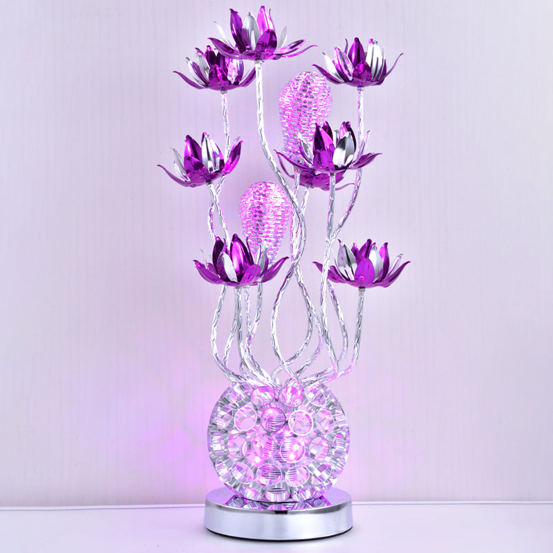 LED Ball Shape Table Lamp Decorative Red/Purple Aluminum Floral Nightstand Lighting, 16"/19.5" L Clearhalo 'Lamps' 'Table Lamps' Lighting' 1290373