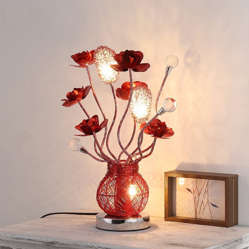 Red LED Flower Nightstand Lamp Decorative Metal Entwing Branch Table Lighting with Jar Base Red Clearhalo 'Lamps' 'Table Lamps' Lighting' 1290383