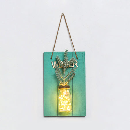 Clear Glass Jar Wall Lamp Modern Plant Decor String Light with Green Wooden Backplate Green Glossogyne Tenuifolia Clearhalo 'Wall Lamps & Sconces' 'Wall Lights' Lighting' 129157