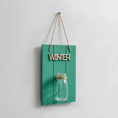 Clear Glass Jar Wall Lamp Modern Plant Decor String Light with Green Wooden Backplate Clearhalo 'Wall Lamps & Sconces' 'Wall Lights' Lighting' 129160