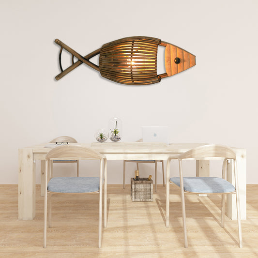Tropical Style Fish Design Wall Mount Light Bamboo 1-Light Dining Room Sconce Lighting in Wood Wood Clearhalo 'Modern wall lights' 'Modern' 'Wall Lamps & Sconces' 'Wall Lights' Lighting' 129191