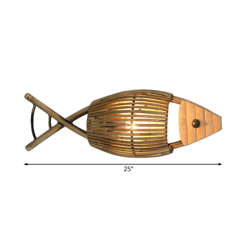 Tropical Style Fish Design Wall Mount Light Bamboo 1-Light Dining Room Sconce Lighting in Wood Clearhalo 'Modern wall lights' 'Modern' 'Wall Lamps & Sconces' 'Wall Lights' Lighting' 129194