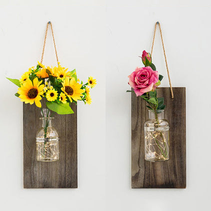 Daisy/Rose Accent Hanging Wall Sconce Modern Clear Glass Jar String Light with Wood Backplate Clearhalo 'Wall Lamps & Sconces' 'Wall Lights' Lighting' 129272