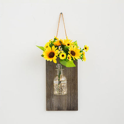 Daisy/Rose Accent Hanging Wall Sconce Modern Clear Glass Jar String Light with Wood Backplate Yellow Clearhalo 'Wall Lamps & Sconces' 'Wall Lights' Lighting' 129273