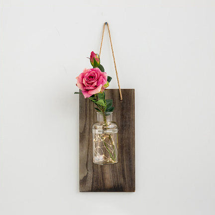 Daisy/Rose Accent Hanging Wall Sconce Modern Clear Glass Jar String Light with Wood Backplate Red Clearhalo 'Wall Lamps & Sconces' 'Wall Lights' Lighting' 129274