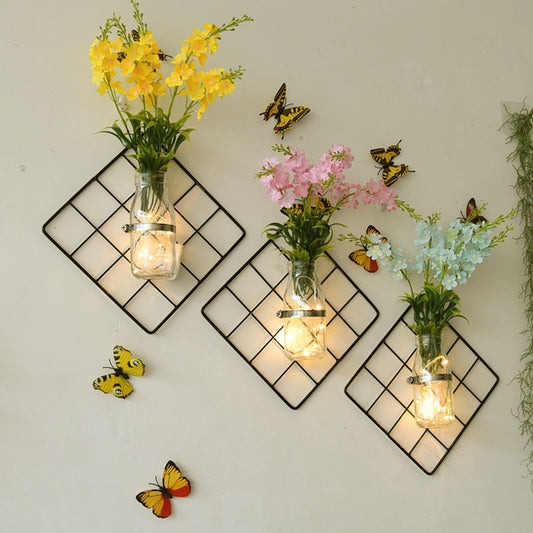 Blue/Pink/Yellow Flower Wall String Lights Modern Glass Jar Twinkle Light for Cafe Tea Shop Clearhalo 'Wall Lamps & Sconces' 'Wall Lights' Lighting' 129284