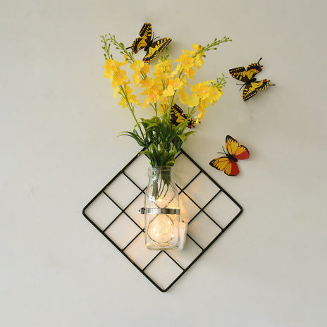 Blue/Pink/Yellow Flower Wall String Lights Modern Glass Jar Twinkle Light for Cafe Tea Shop Yellow Clearhalo 'Wall Lamps & Sconces' 'Wall Lights' Lighting' 129285