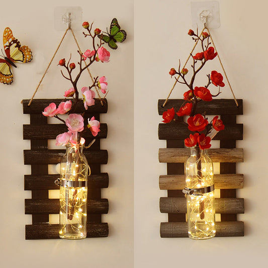 Asian Style Floral Wall Light Clear Glass Shade String Lights with Pink/Red Flower Decor Clearhalo 'Wall Lamps & Sconces' 'Wall Lights' Lighting' 129288