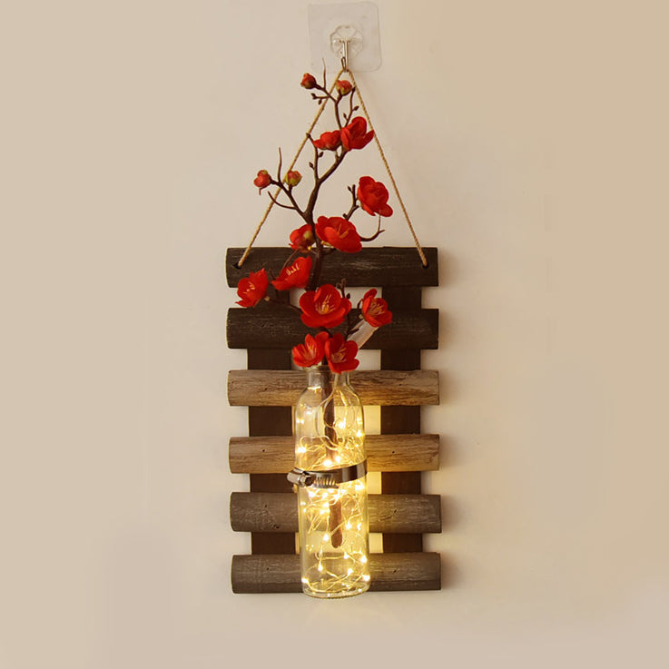 Asian Style Floral Wall Light Clear Glass Shade String Lights with Pink/Red Flower Decor Red Clearhalo 'Wall Lamps & Sconces' 'Wall Lights' Lighting' 129290