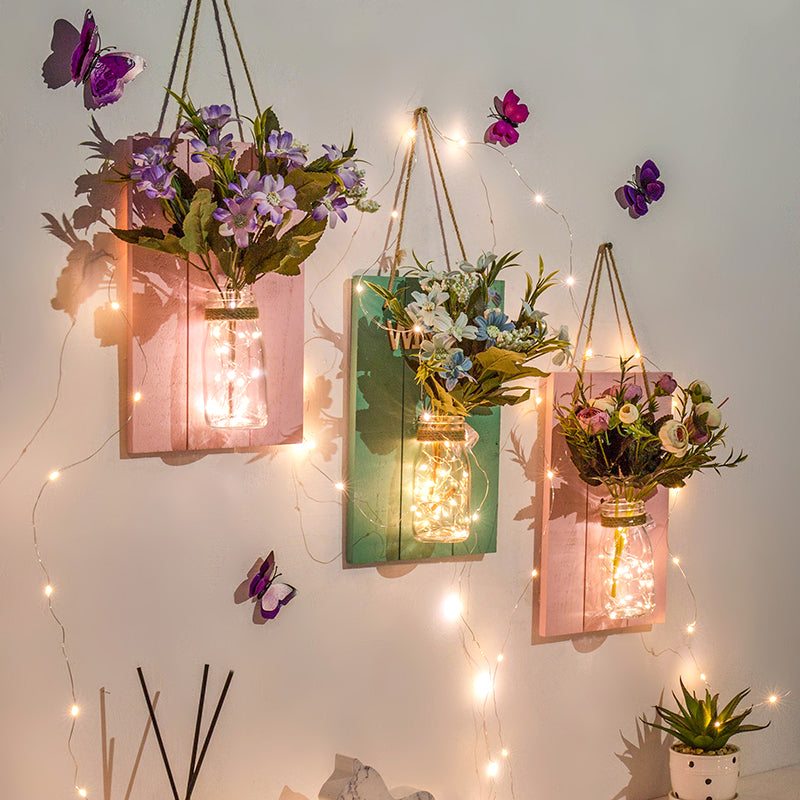 Floral Wall String Lights for Cafe Rustic Clear Glass Shade Twinkle Light with Pink Backplate Clearhalo 'Wall Lamps & Sconces' 'Wall Lights' Lighting' 129296