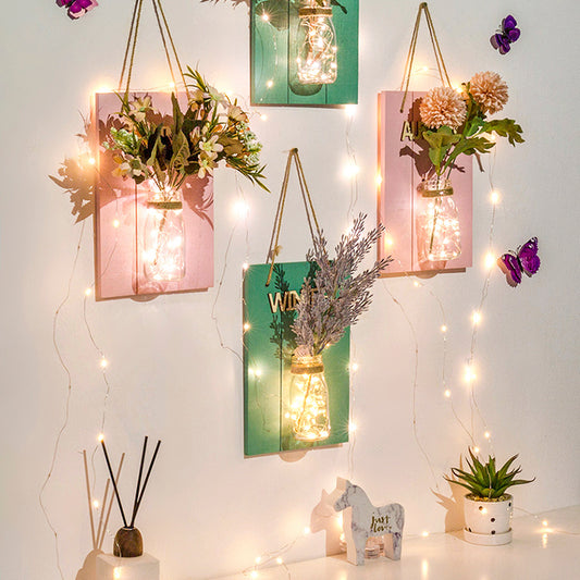 Floral Wall String Lights for Cafe Rustic Clear Glass Shade Twinkle Light with Pink Backplate Clearhalo 'Wall Lamps & Sconces' 'Wall Lights' Lighting' 129297