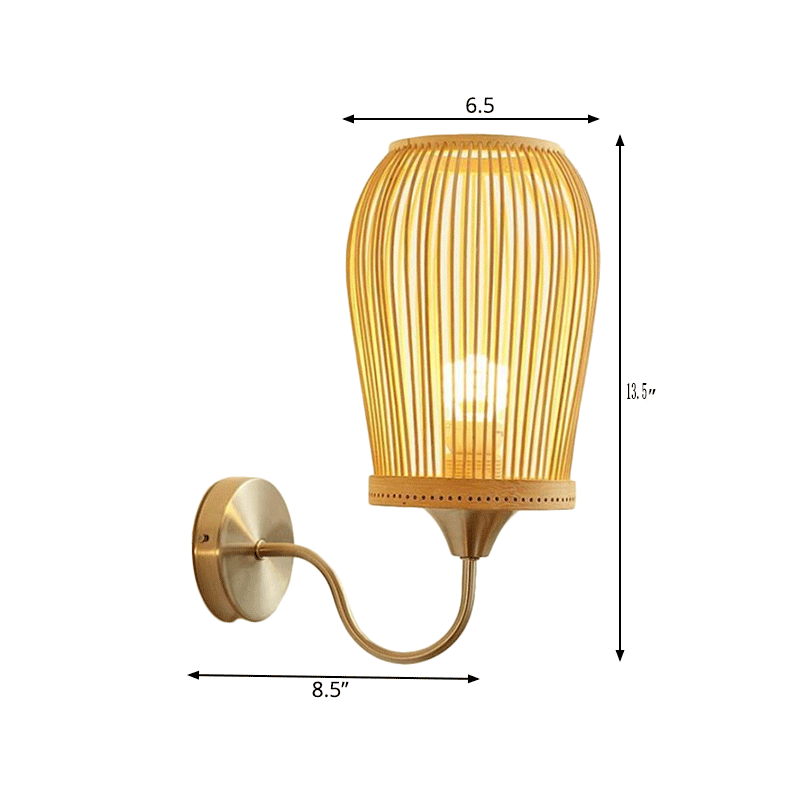 Bamboo Hand-Woven Wall Sconce Modern 1-Light Beige Wall Mount Lamp with Metal Gooseneck Arm Clearhalo 'Modern wall lights' 'Modern' 'Wall Lamps & Sconces' 'Wall Lights' Lighting' 13