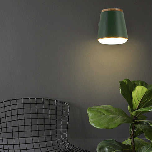 Tapered Wall Light Fixture Macaron Metal 1 Light Sconce Light in Pink/Grey/Green for Bedroom Green Clearhalo 'Cast Iron' 'Glass' 'Industrial' 'Modern wall lights' 'Modern' 'Tiffany' 'Traditional wall lights' 'Wall Lamps & Sconces' 'Wall Lights' Lighting' 130188