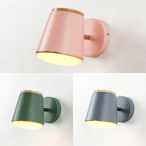 Tapered Wall Light Fixture Macaron Metal 1 Light Sconce Light in Pink/Grey/Green for Bedroom Clearhalo 'Cast Iron' 'Glass' 'Industrial' 'Modern wall lights' 'Modern' 'Tiffany' 'Traditional wall lights' 'Wall Lamps & Sconces' 'Wall Lights' Lighting' 130193