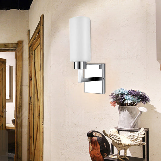 Rectangular Milk Glass Wall Sconce Modernist 1 Light Chrome Wall Light Fixture for Office Chrome Clearhalo 'Cast Iron' 'Glass' 'Industrial' 'Modern wall lights' 'Modern' 'Tiffany' 'Traditional wall lights' 'Wall Lamps & Sconces' 'Wall Lights' Lighting' 130372