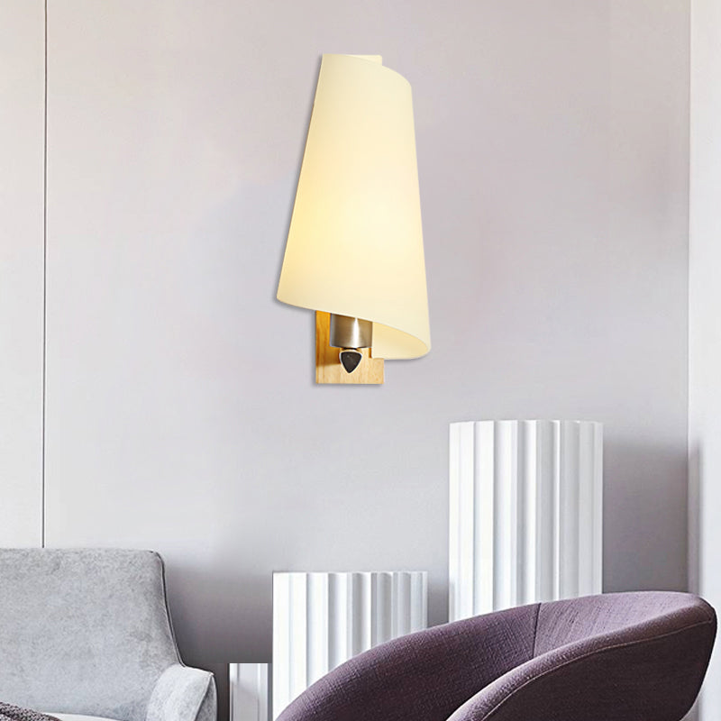 Kid Bedroom Coolie Shade Sconce Light Milk Glass 1 Light Japanese Style White Wall Lamp White Clearhalo 'Modern wall lights' 'Modern' 'Wall Lamps & Sconces' 'Wall Lights' Lighting' 131171