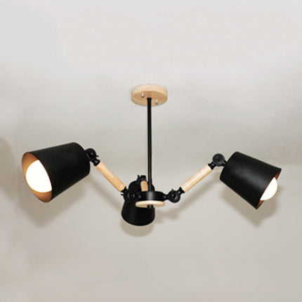 Bedroom Chandelier Kids, Adjustable Arm Wood Pendant Lighting with Tapered Shade Modern Style 3 Black Clearhalo 'Ceiling Lights' 'Chandeliers' Lighting' options 13160_db0c0f63-6c9c-48c4-aaf3-852f983fb697