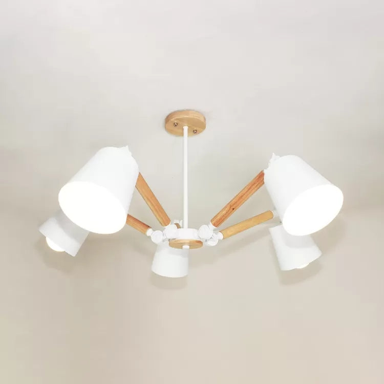 Bedroom Chandelier Kids, Adjustable Arm Wood Pendant Lighting with Tapered Shade Modern Style 5 White Clearhalo 'Ceiling Lights' 'Chandeliers' Lighting' options 13161_416897a6-4ae6-4e0d-bb21-89951a24dd15
