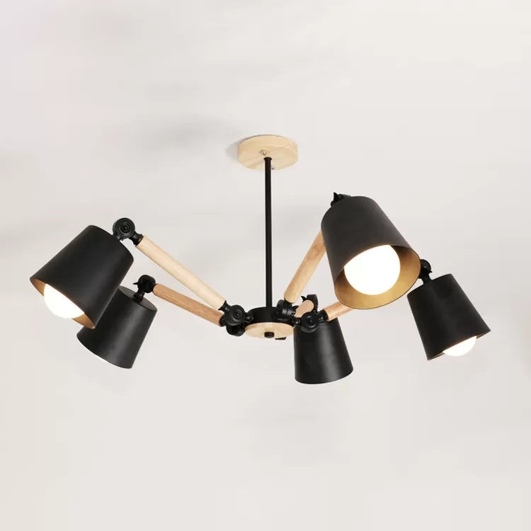 Bedroom Chandelier Kids, Adjustable Arm Wood Pendant Lighting with Tapered Shade Modern Style 5 Black Clearhalo 'Ceiling Lights' 'Chandeliers' Lighting' options 13162_7e09b0fa-ab7f-4c2d-b2df-7b65fdf3aaf1