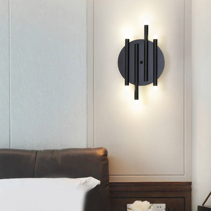 Simple Black Wall Light with Round Backplate 6 Lights Metal Wall Lamp for Hallway Bedside Clearhalo 'Cast Iron' 'Glass' 'Industrial' 'Modern wall lights' 'Modern' 'Tiffany' 'Traditional wall lights' 'Wall Lamps & Sconces' 'Wall Lights' Lighting' 131634
