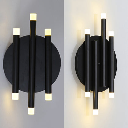 Simple Black Wall Light with Round Backplate 6 Lights Metal Wall Lamp for Hallway Bedside Clearhalo 'Cast Iron' 'Glass' 'Industrial' 'Modern wall lights' 'Modern' 'Tiffany' 'Traditional wall lights' 'Wall Lamps & Sconces' 'Wall Lights' Lighting' 131635