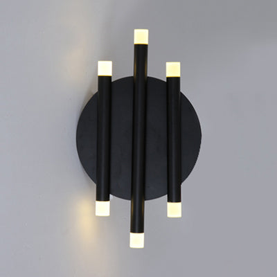 Simple Black Wall Light with Round Backplate 6 Lights Metal Wall Lamp for Hallway Bedside Black 8" Clearhalo 'Cast Iron' 'Glass' 'Industrial' 'Modern wall lights' 'Modern' 'Tiffany' 'Traditional wall lights' 'Wall Lamps & Sconces' 'Wall Lights' Lighting' 131636