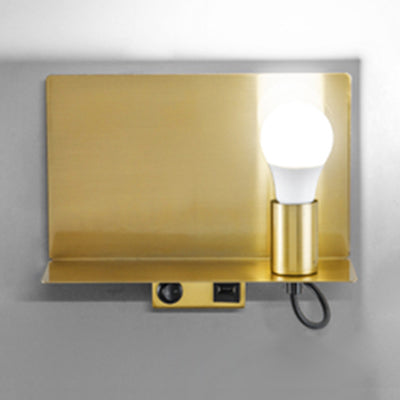 Bare Bulb Metal Supporter Wall Light Fixture 1 Light Simple Style Wall Lamp for Study Gold Clearhalo 'Cast Iron' 'Glass' 'Industrial' 'Modern wall lights' 'Modern' 'Tiffany' 'Traditional wall lights' 'Wall Lamps & Sconces' 'Wall Lights' Lighting' 131820