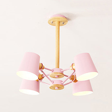 Bedroom Chandelier for Kids, Wood Hanging Fixture with Rod and Tapered Shade Macaron Style Clearhalo 'Ceiling Lights' 'Chandeliers' Lighting' options 13184