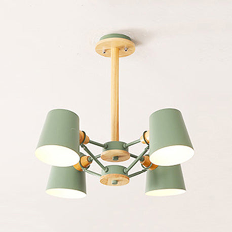 Bedroom Chandelier for Kids, Wood Hanging Fixture with Rod and Tapered Shade Macaron Style Clearhalo 'Ceiling Lights' 'Chandeliers' Lighting' options 13186