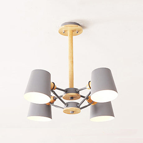 Bedroom Chandelier for Kids, Wood Hanging Fixture with Rod and Tapered Shade Macaron Style Clearhalo 'Ceiling Lights' 'Chandeliers' Lighting' options 13189