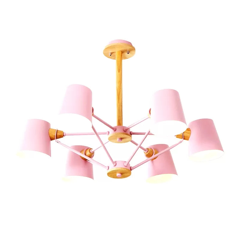 Bedroom Chandelier for Kids, Wood Hanging Fixture with Rod and Tapered Shade Macaron Style Clearhalo 'Ceiling Lights' 'Chandeliers' Lighting' options 13191