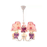 Pink Chandelier for Girls Room, Adjustable Hanging Lamp with Tapered Plastic Shade and Butterfly Modern Style Clearhalo 'Ceiling Lights' 'Chandeliers' Lighting' options 13201