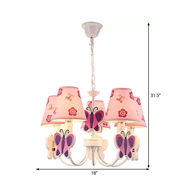Pink Chandelier for Girls Room, Adjustable Hanging Lamp with Tapered Plastic Shade and Butterfly Modern Style Clearhalo 'Ceiling Lights' 'Chandeliers' Lighting' options 13202