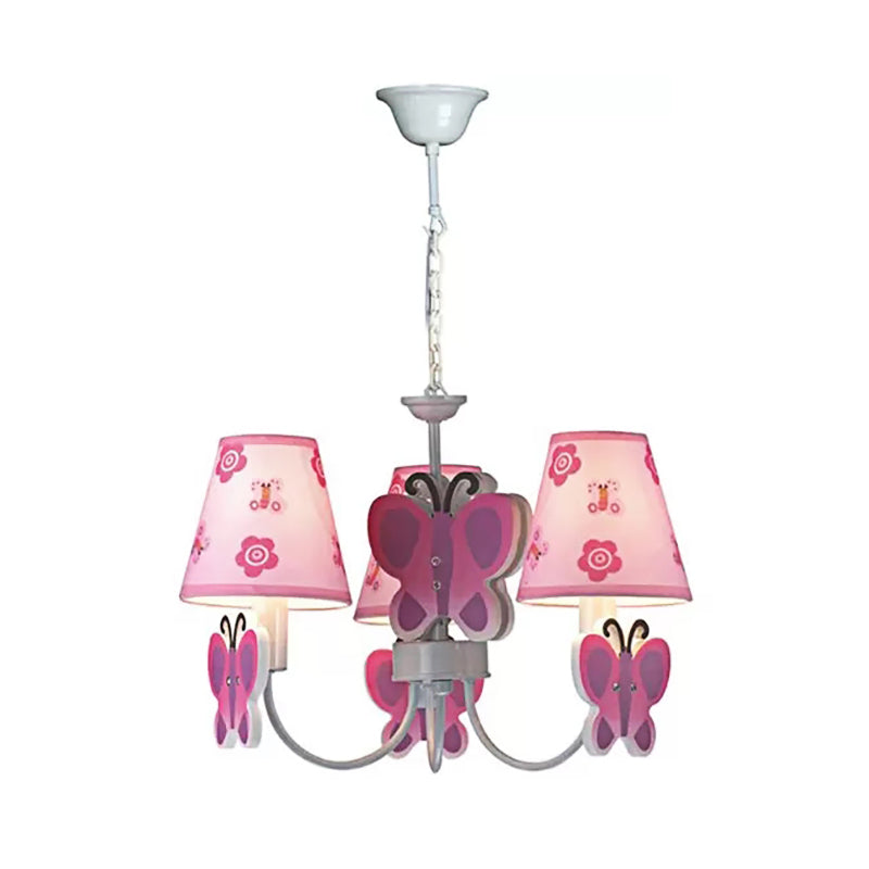 Pink Chandelier for Girls Room, Adjustable Hanging Lamp with Tapered Plastic Shade and Butterfly Modern Style Clearhalo 'Ceiling Lights' 'Chandeliers' Lighting' options 13204