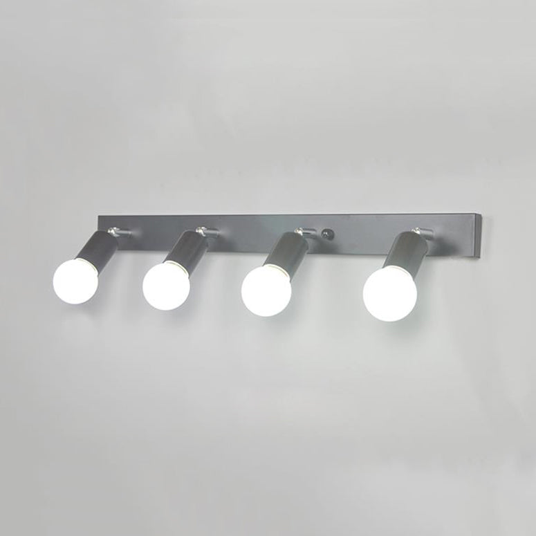 3/4 Heads Bedroom Vanity Lighting with Exposed Bulb Simple Style Metal Black/White Finish Wall Sconce Lamp Clearhalo 'Cast Iron' 'Glass' 'Industrial' 'Modern wall lights' 'Modern' 'Tiffany' 'Traditional wall lights' 'Vanity Lights' 'Wall Lights' Lighting' 132086