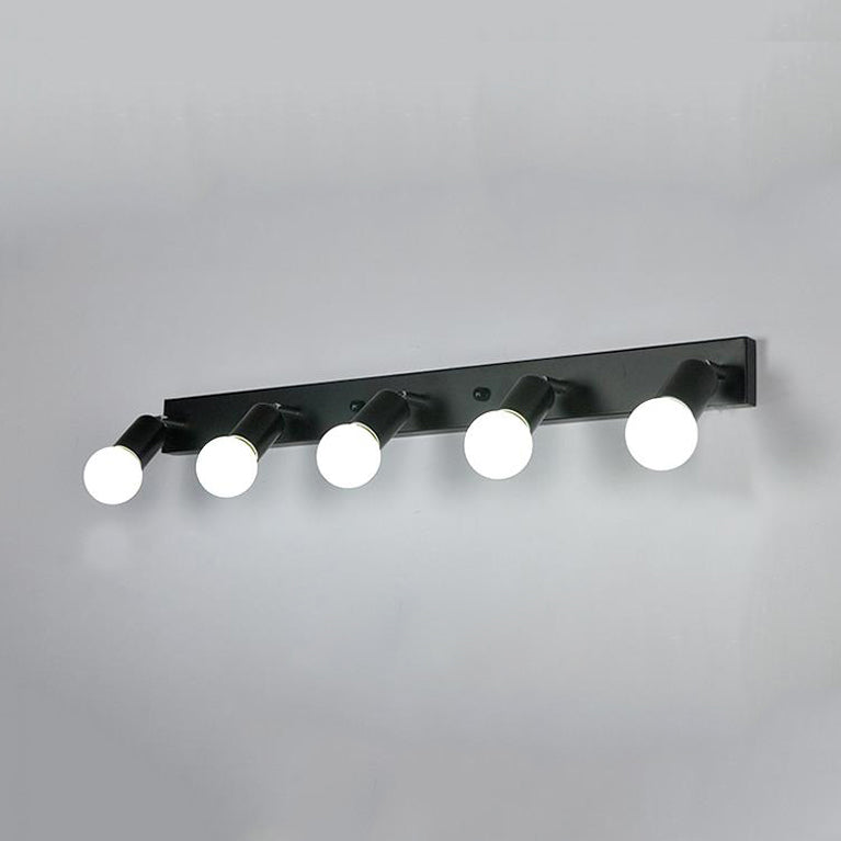 3/4 Heads Bedroom Vanity Lighting with Exposed Bulb Simple Style Metal Black/White Finish Wall Sconce Lamp Clearhalo 'Cast Iron' 'Glass' 'Industrial' 'Modern wall lights' 'Modern' 'Tiffany' 'Traditional wall lights' 'Vanity Lights' 'Wall Lights' Lighting' 132088
