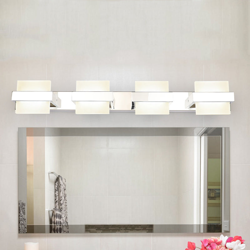 Square Vanity Wall Light Fixture Simple Acrylic LED 3/4 Lights Bathroom Mirror Lamp in White 4.0 White Clearhalo 'Modern wall lights' 'Modern' 'Wall Lamps & Sconces' 'Wall Lights' Lighting' 132101