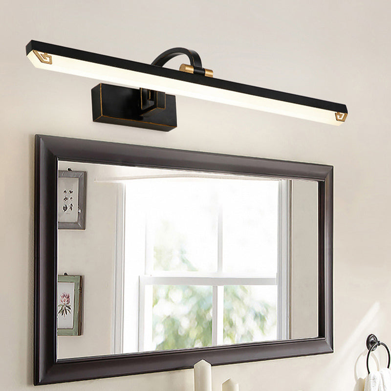 Black Finish Linear Vanity Light Modernist Style 16"/22" Wide LED Acrylic and Metal Wall Lamp for Bathroom, Warm/White Lighting Black Clearhalo 'Cast Iron' 'Glass' 'Industrial' 'Modern wall lights' 'Modern' 'Tiffany' 'Traditional wall lights' 'Vanity Lights' 'Wall Lights' Lighting' 132300