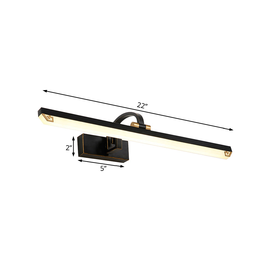 Black Finish Linear Vanity Light Modernist Style 16"/22" Wide LED Acrylic and Metal Wall Lamp for Bathroom, Warm/White Lighting Clearhalo 'Cast Iron' 'Glass' 'Industrial' 'Modern wall lights' 'Modern' 'Tiffany' 'Traditional wall lights' 'Vanity Lights' 'Wall Lights' Lighting' 132304